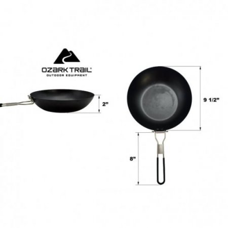 Ozark Trail 9.5 inch Camping Frying Pan Black Carbon Steel with Folding Handle