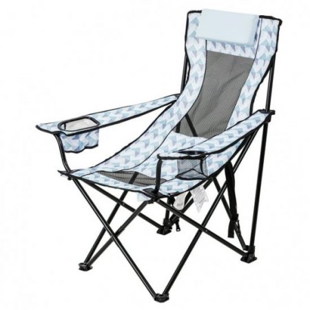 Ozark Trail Lounge Camp Chair,Detached Footrest,Blue and White Design,Padded Headrest,Adult,10.56lbs