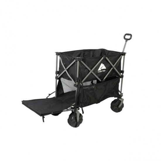 Ozark Trail Double Decker Folding Wagon with Extension Handle, Black, 35\" H