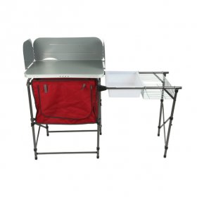 Ozark Trail Deluxe Camping Kitchen with Storage, Silver and Red, 31 Height" x 13 width" x 8.25 length"