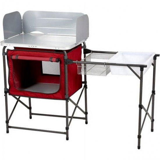 Ozark Trail Deluxe Camping Kitchen with Storage, Silver and Red, 31 Height\" x 13 width\" x 8.25 length\"